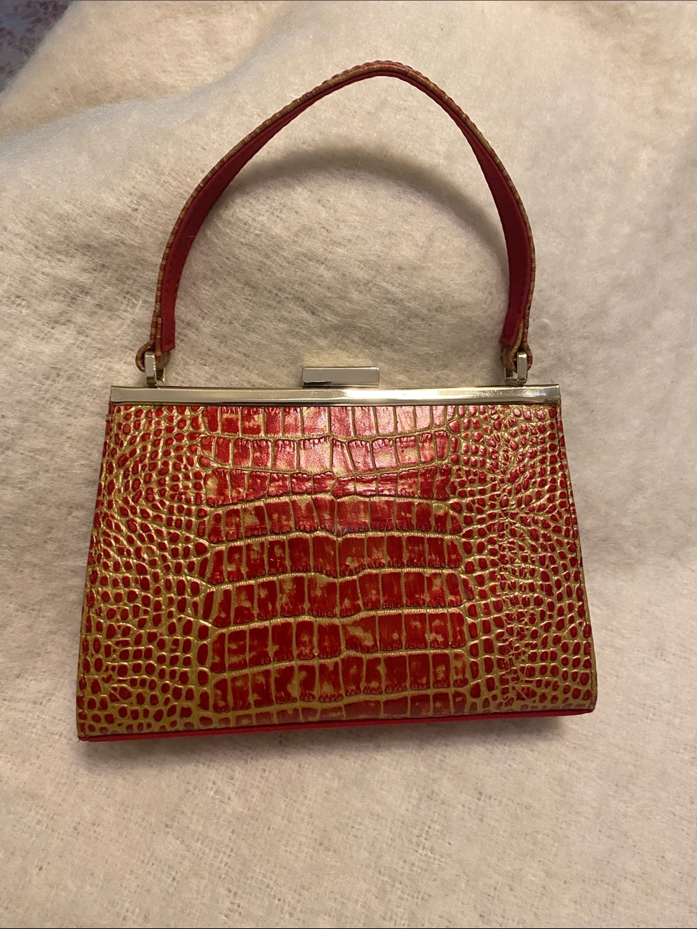 Valarie Steven’s Red Croc-Embossed Top-Handle Evening Bag